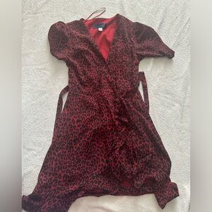 Red cheetah wrap dress